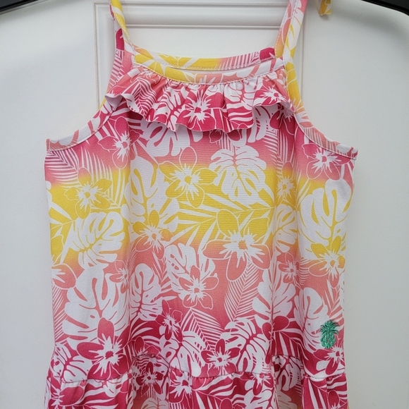 Tommy Bahama Girls Tropical Ruffled Sleeveless Sundress Red Yellow Ombre Size 6 - Picture 2 of 10